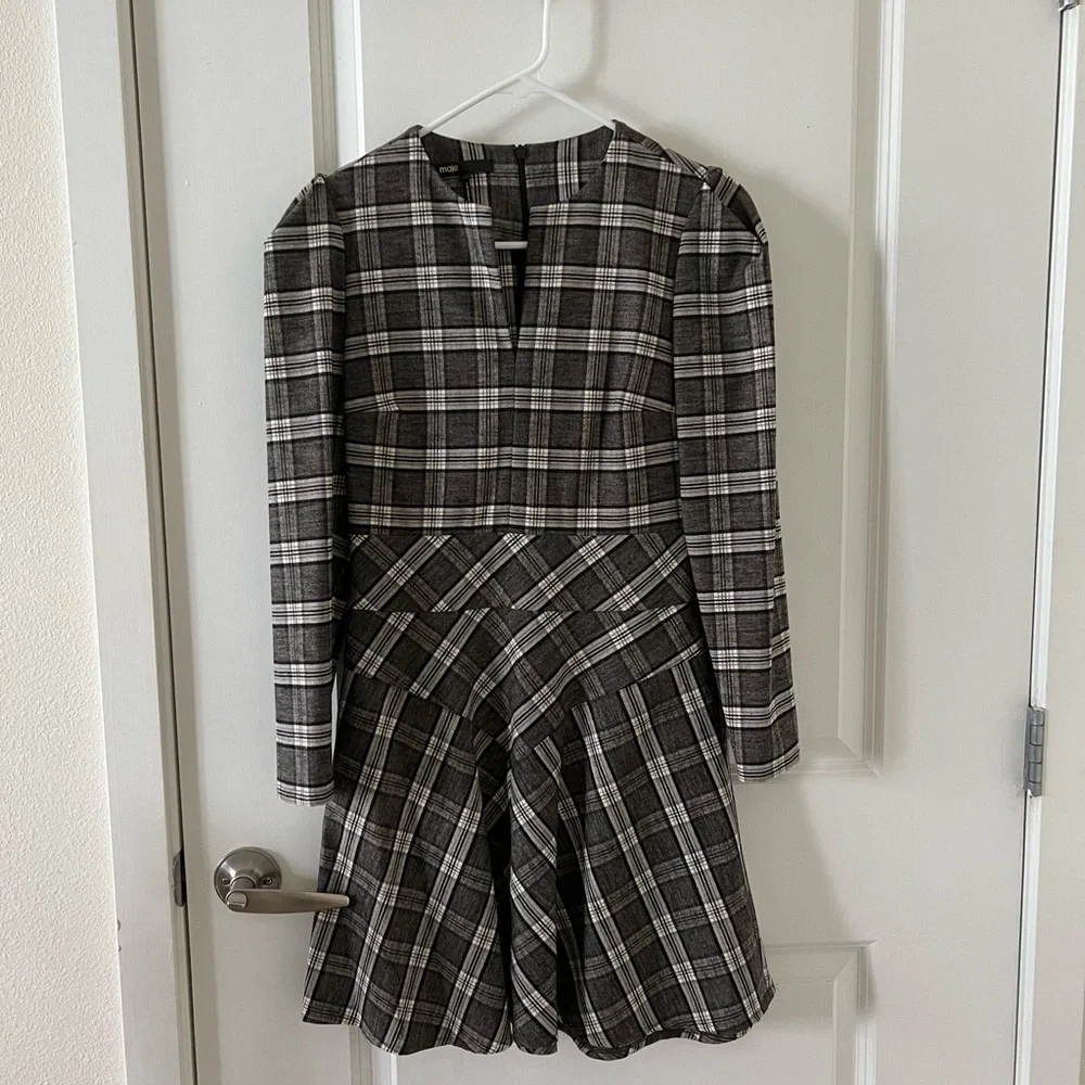 Maje Rity Checked Wool-blend Dress - Picture 2 of 4
